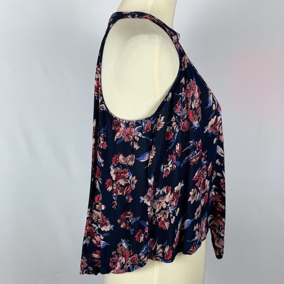 Hollister Navy Blue Handkerchief Floral Halter Blouse - Size Small - Picture 8 of 13